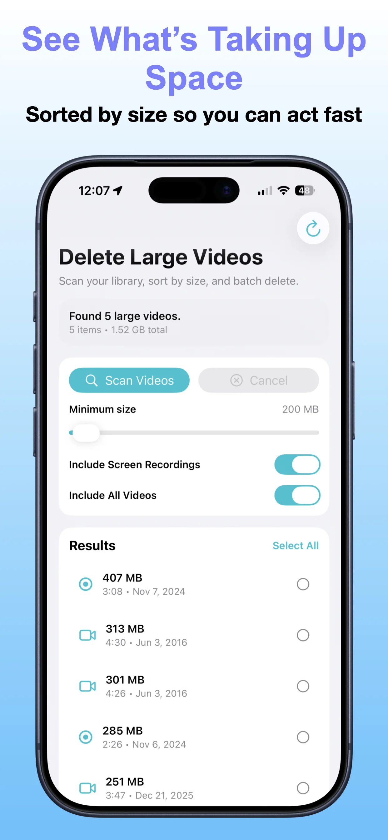 Delete Large Videos Fast App Store screenshot preview