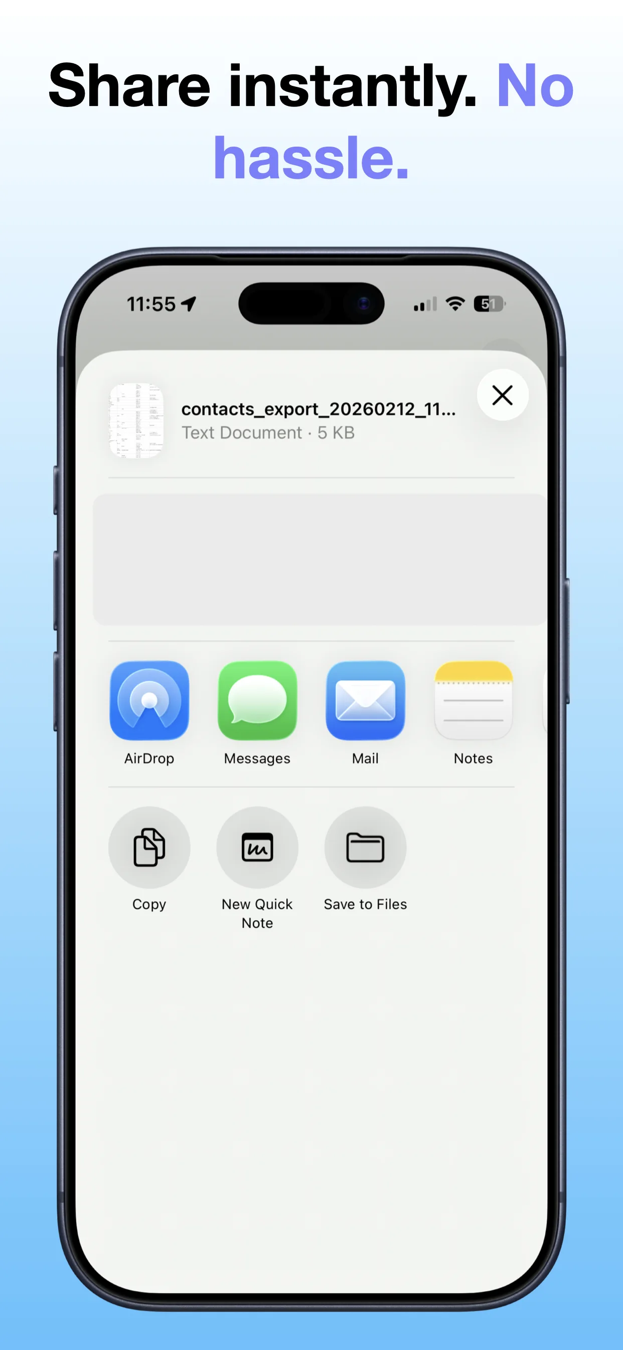 Export Contacts screenshot: Save or share