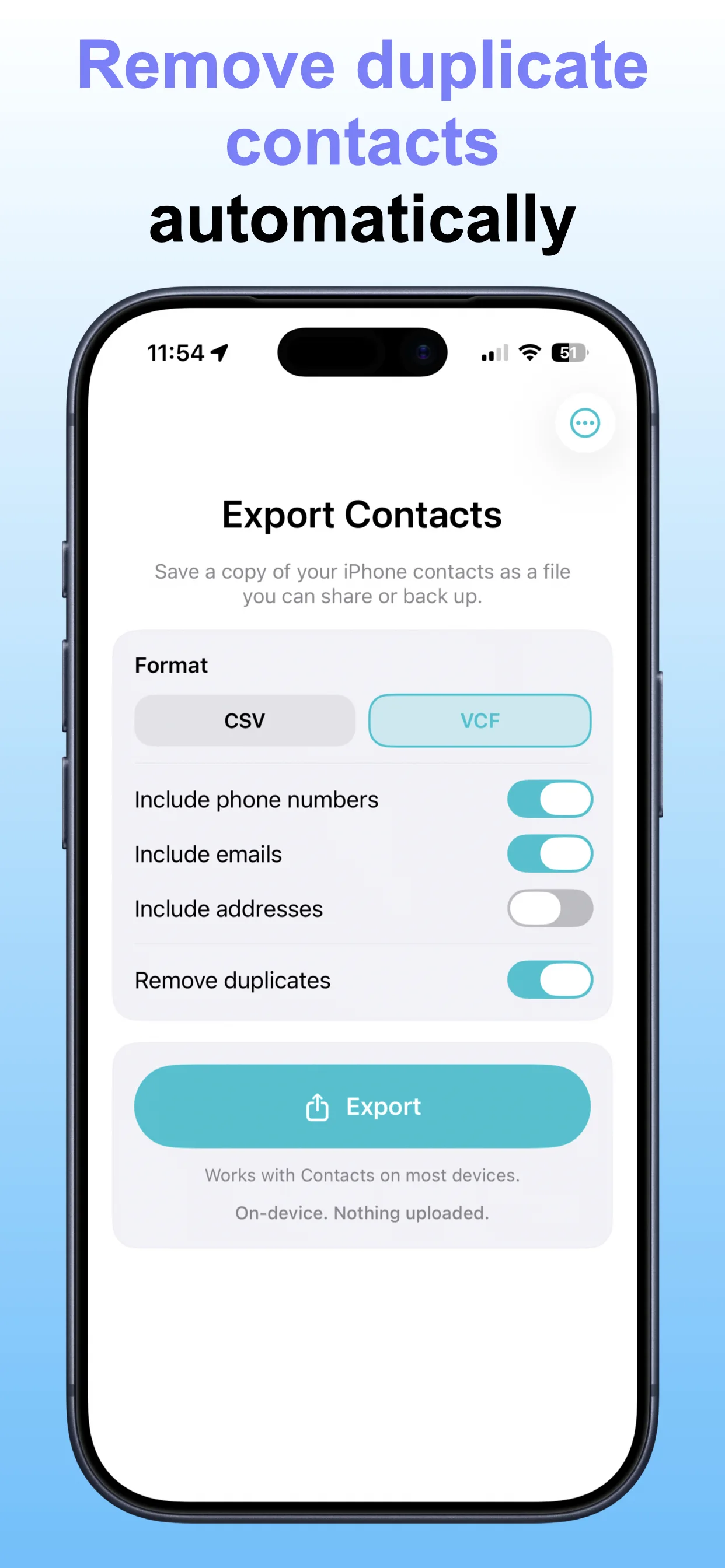 Export Contacts screenshot: Keep contacts portable