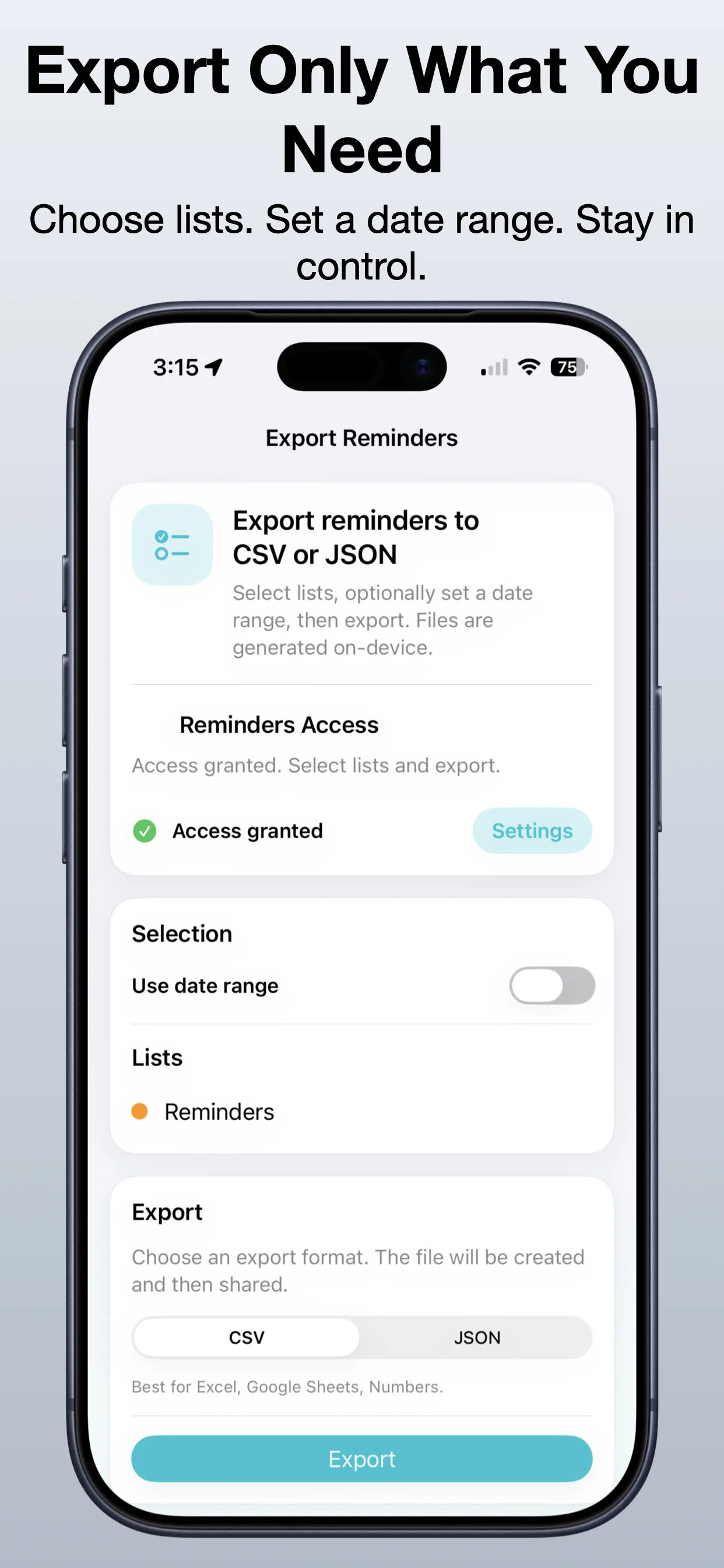 Export Reminders screenshot 2: Select the right list