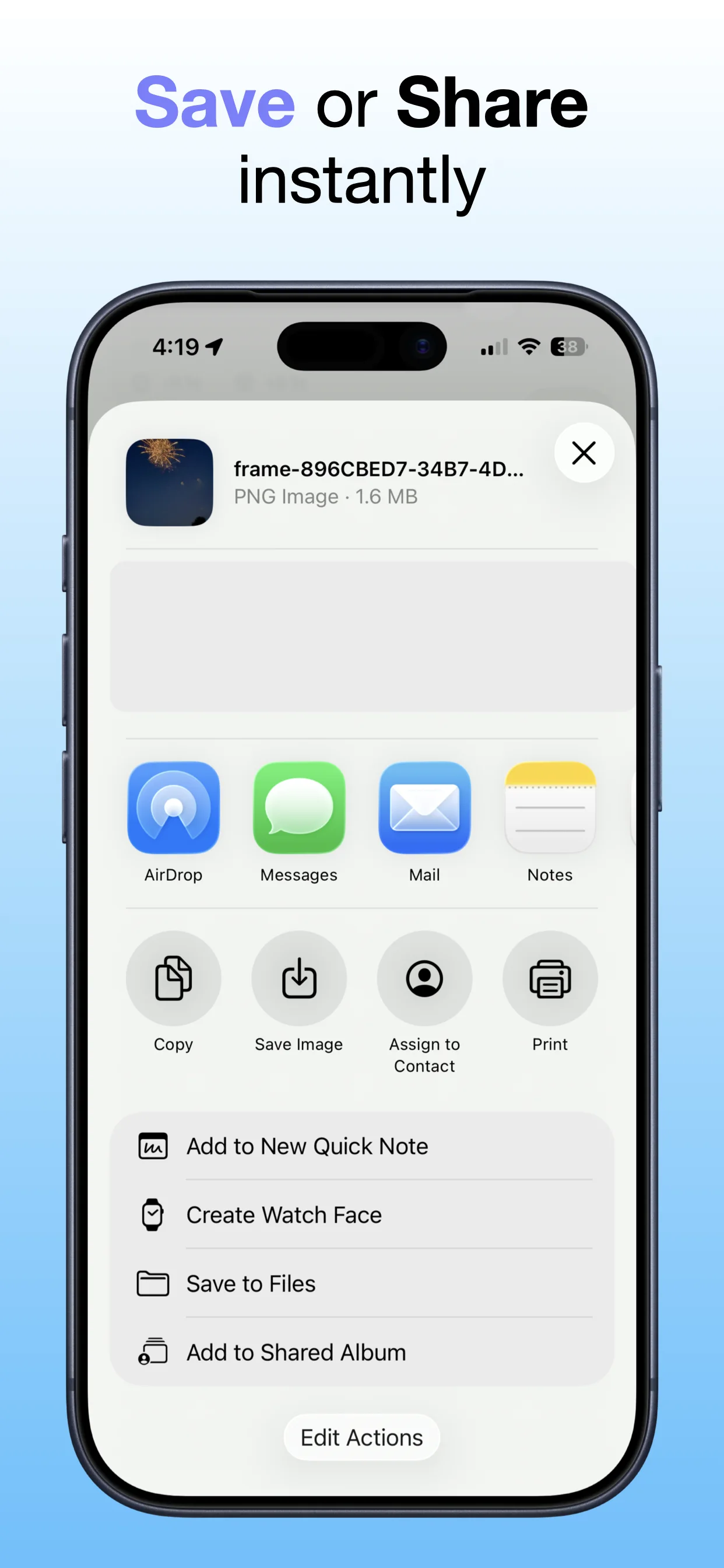 Extract Photo from Video screenshot: Share or keep the image