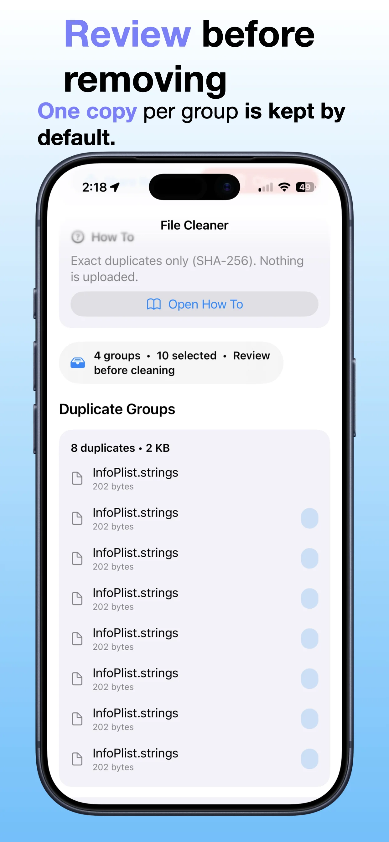 File Cleaner screenshot 4: Select what to remove