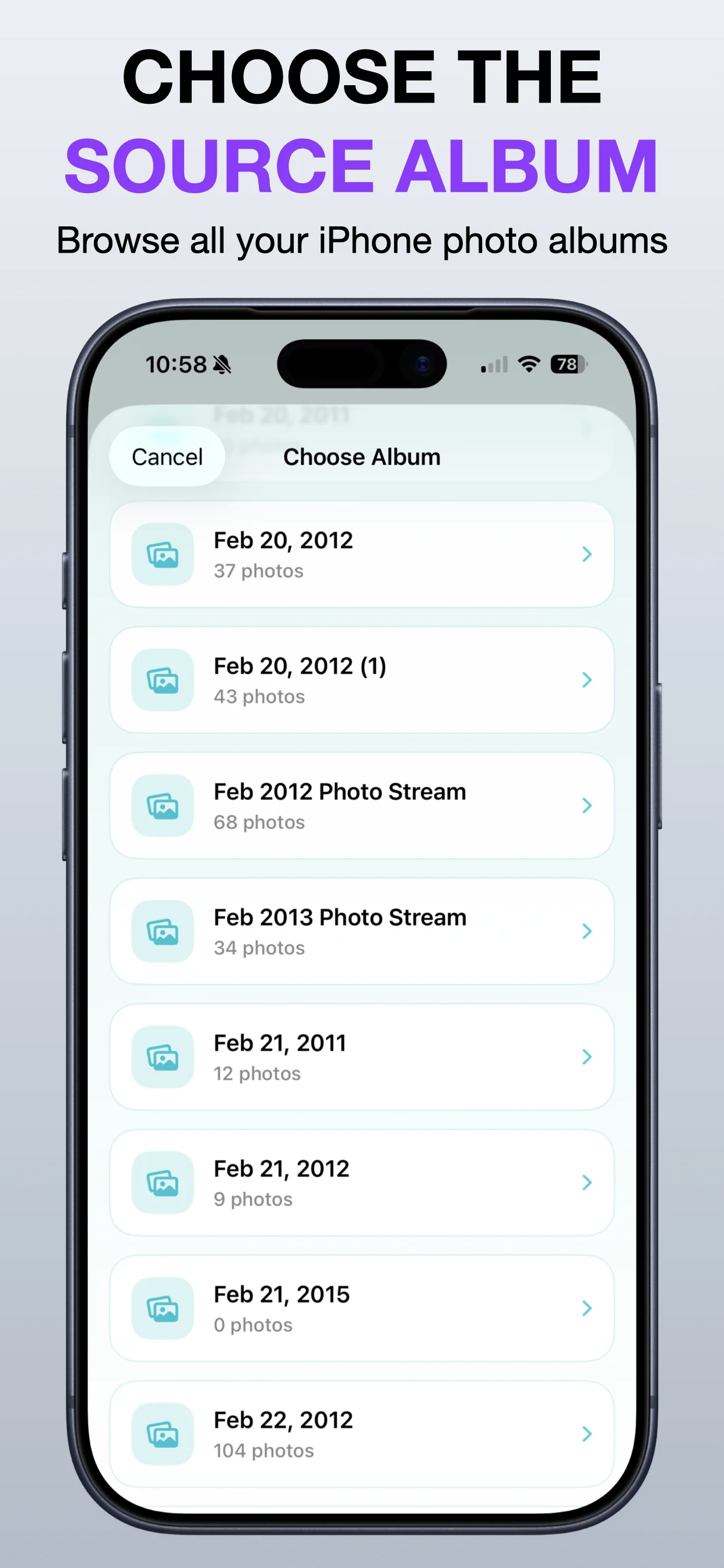 Move Photos Between Albums screenshot: Reorganize albums