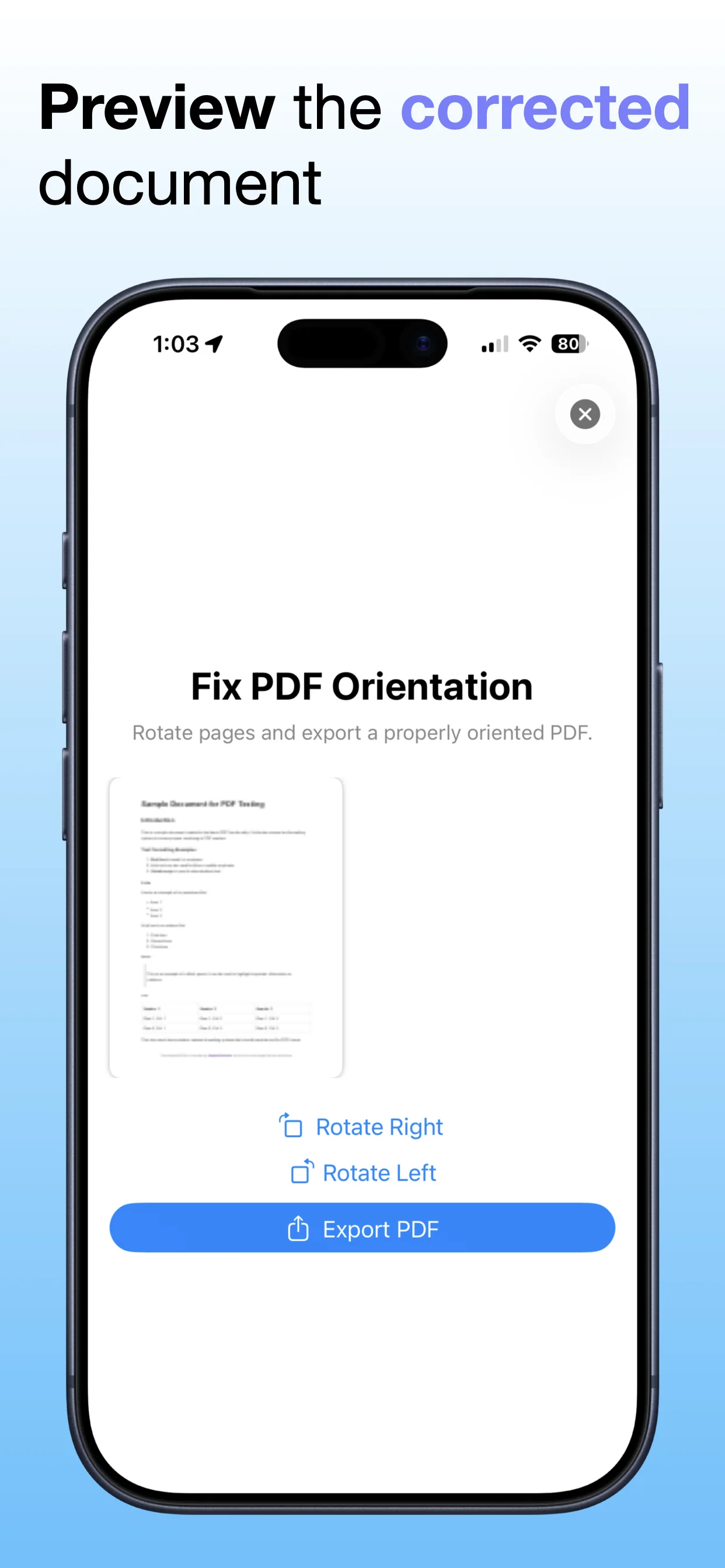 PDF Rotate screenshot: Review the corrected PDF