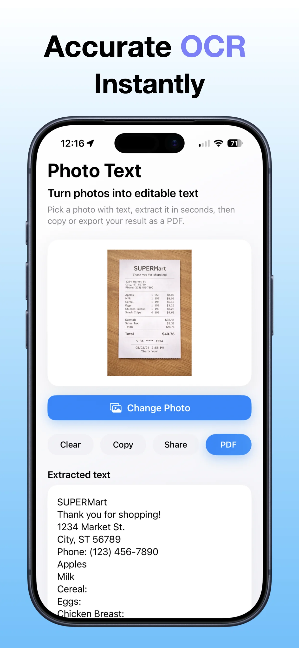 Photo To Text PDF screenshot: Review the result