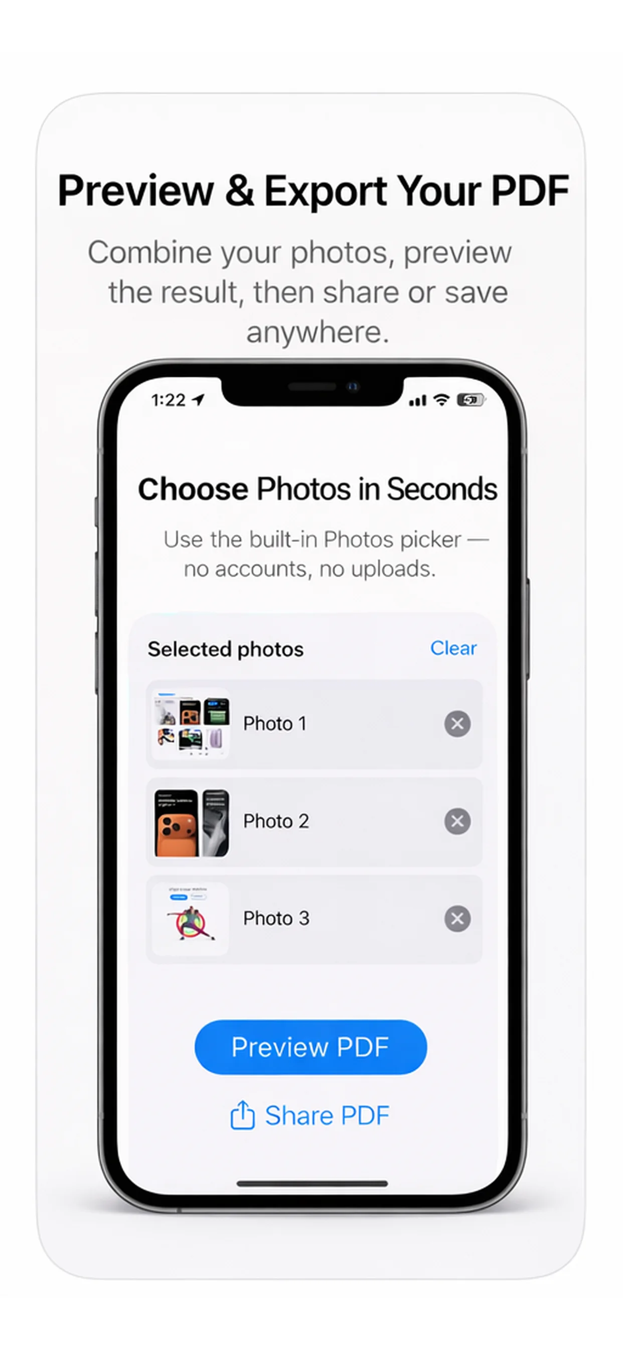 PhotoPDF Maker screenshot: Review the document