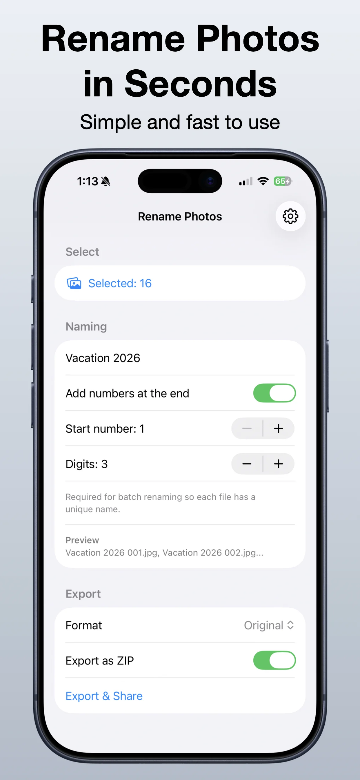 Rename Photos screenshot 2: Build clearer file names