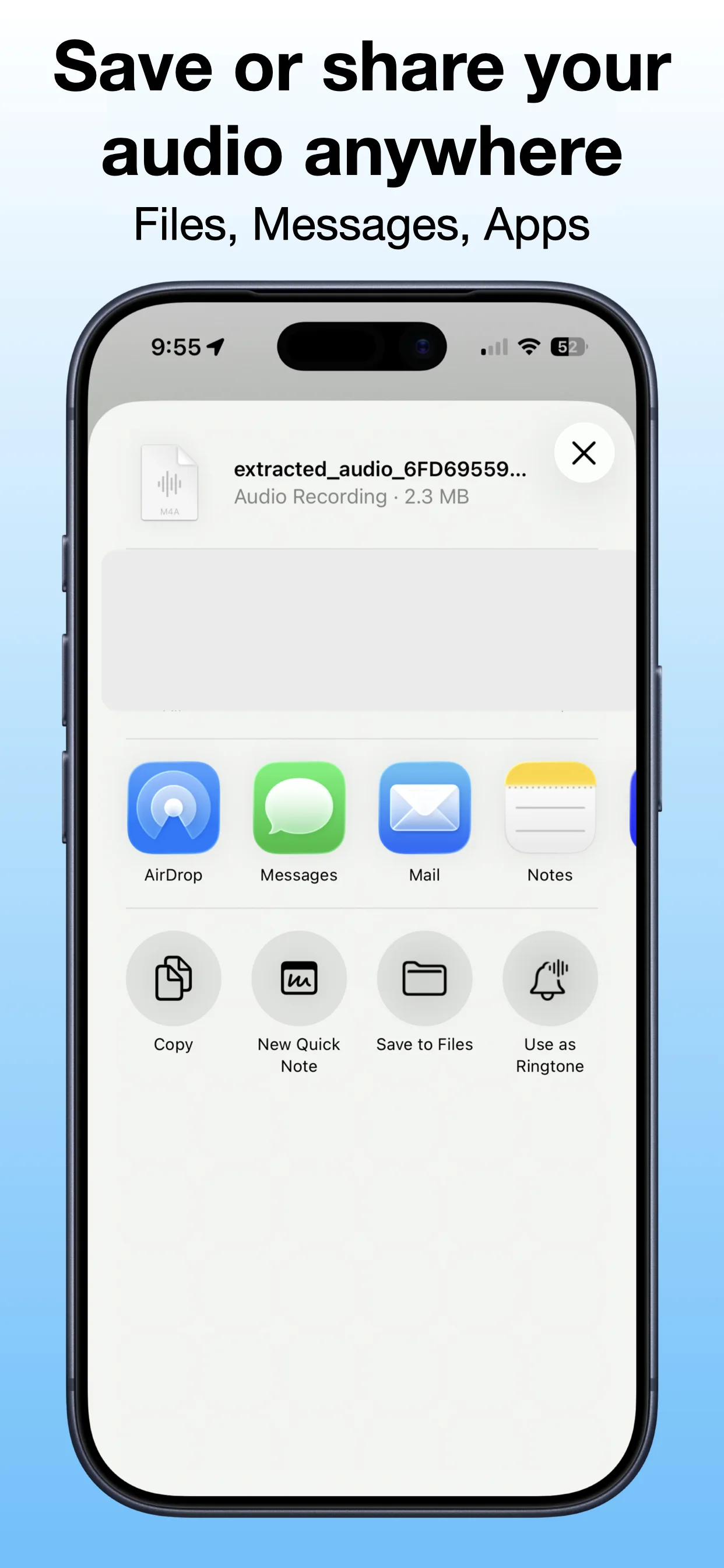 Save Audio from Video screenshot: Share or save audio