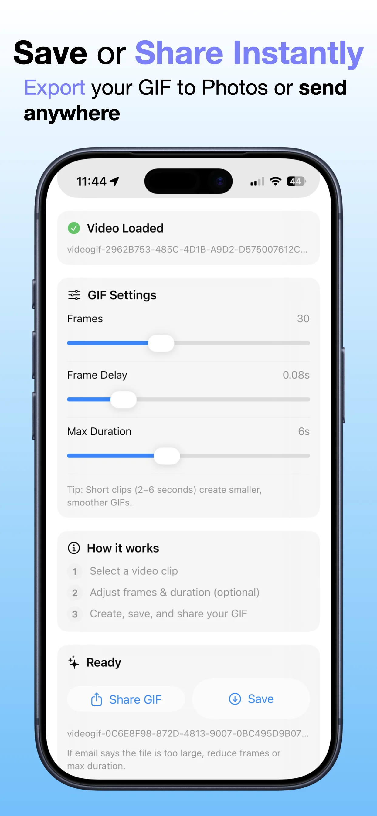 Video to GIF – No Watermark screenshot: No watermark output